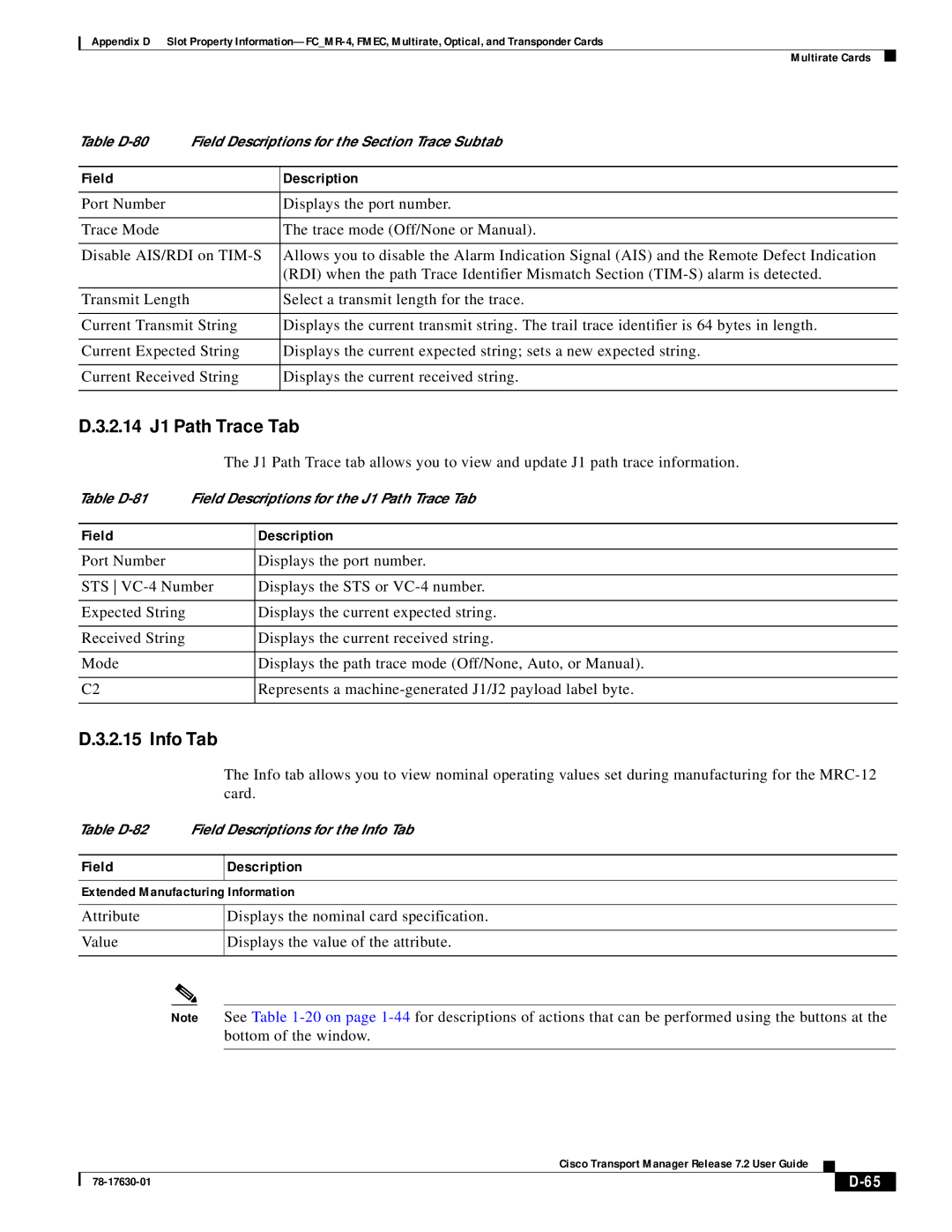 Cisco Systems 78-17630-01 appendix 2.14 J1 Path Trace Tab, Info Tab 