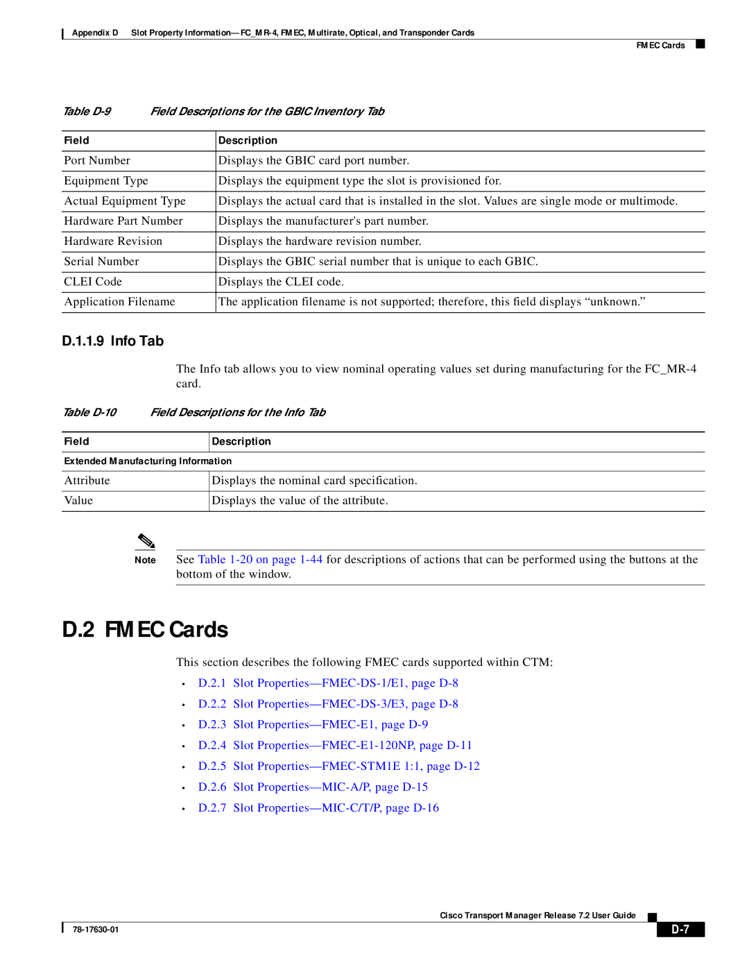 Cisco Systems 78-17630-01 appendix Fmec Cards, Info Tab 