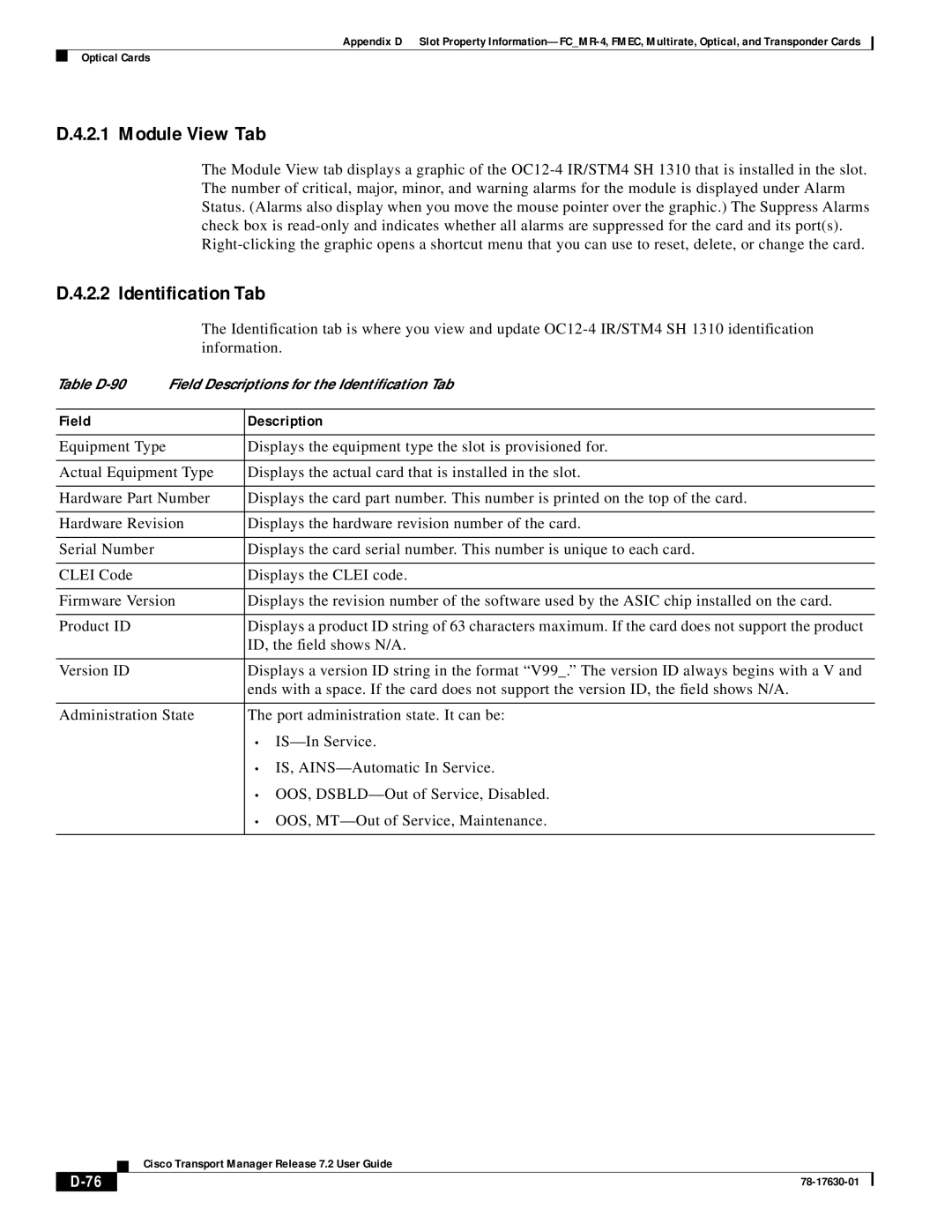 Cisco Systems 78-17630-01 appendix Table D-90 Field Descriptions for the Identiﬁcation Tab 