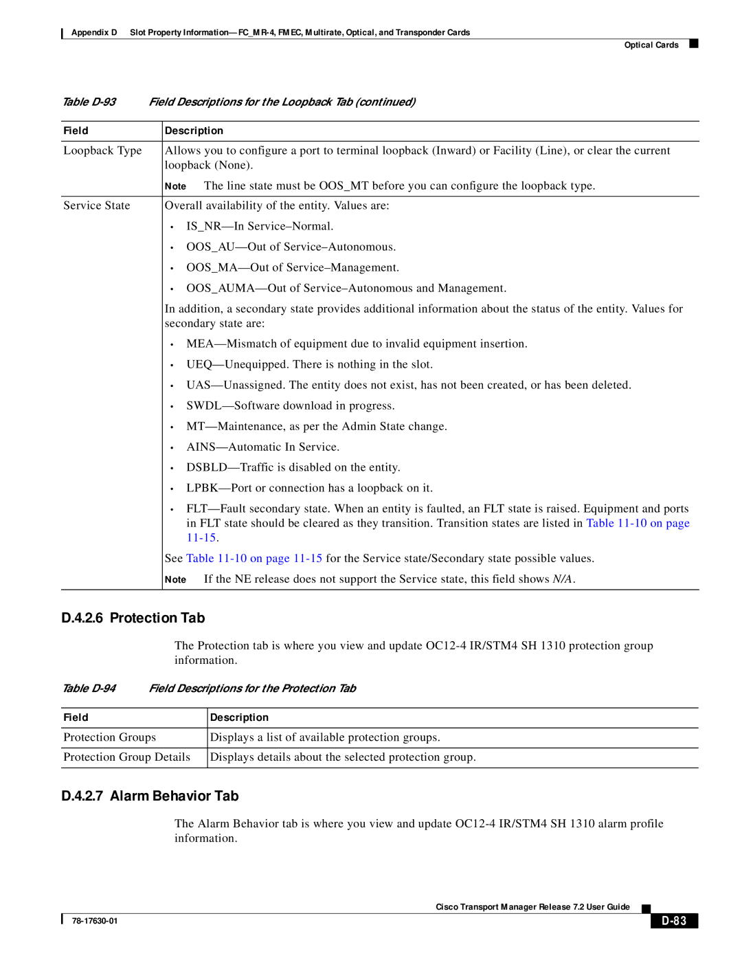 Cisco Systems 78-17630-01 appendix Table D-94 Field Descriptions for the Protection Tab 