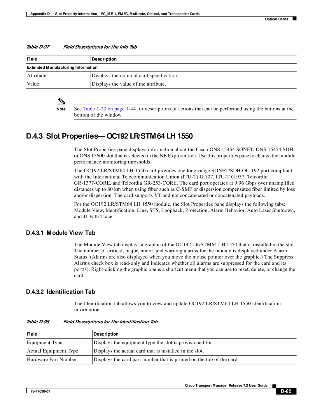 Cisco Systems 78-17630-01 appendix Slot Properties-OC192 LR/STM64 LH, Module View Tab 