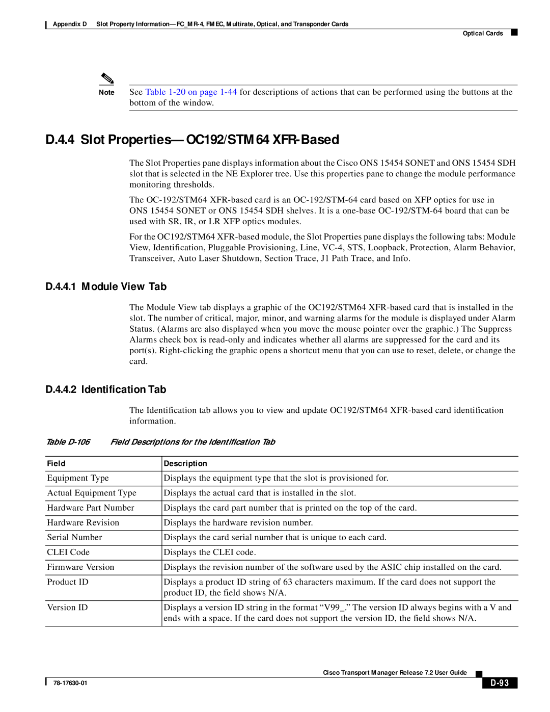 Cisco Systems 78-17630-01 appendix Slot Properties-OC192/STM64 XFR-Based, Module View Tab 