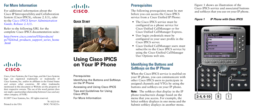 Cisco Systems 78-18233-01 quick start Using Cisco Ipics on Your IP Phone, For More Information, Prerequisites, Html 