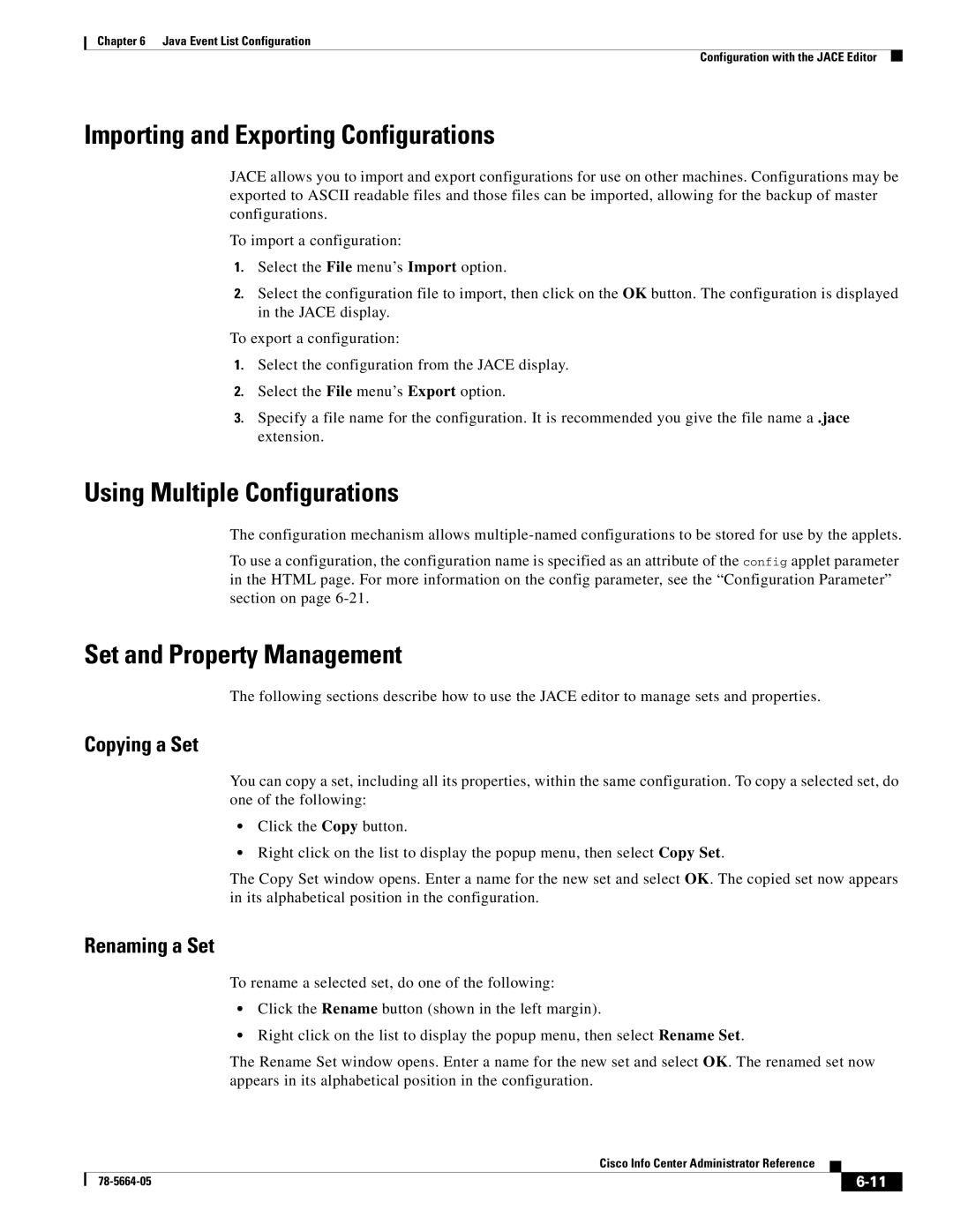 Cisco Systems 78-5664-05 manual Importing and Exporting Configurations, Using Multiple Configurations, Copying a Set 