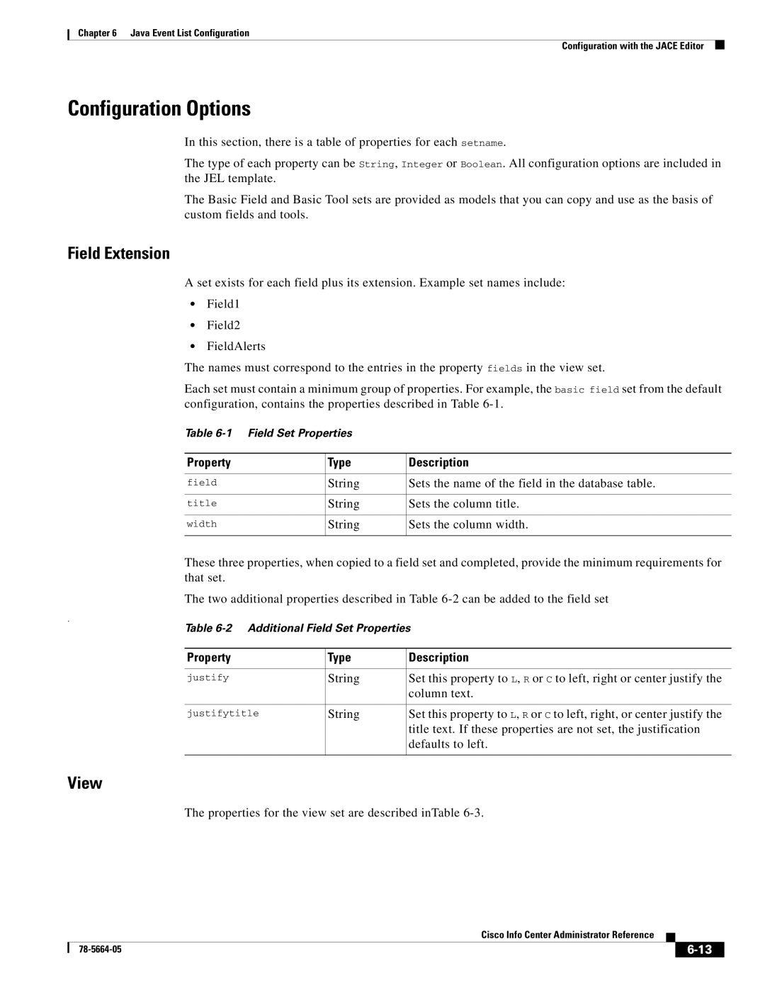 Cisco Systems 78-5664-05 manual Configuration Options, Field Extension, View 