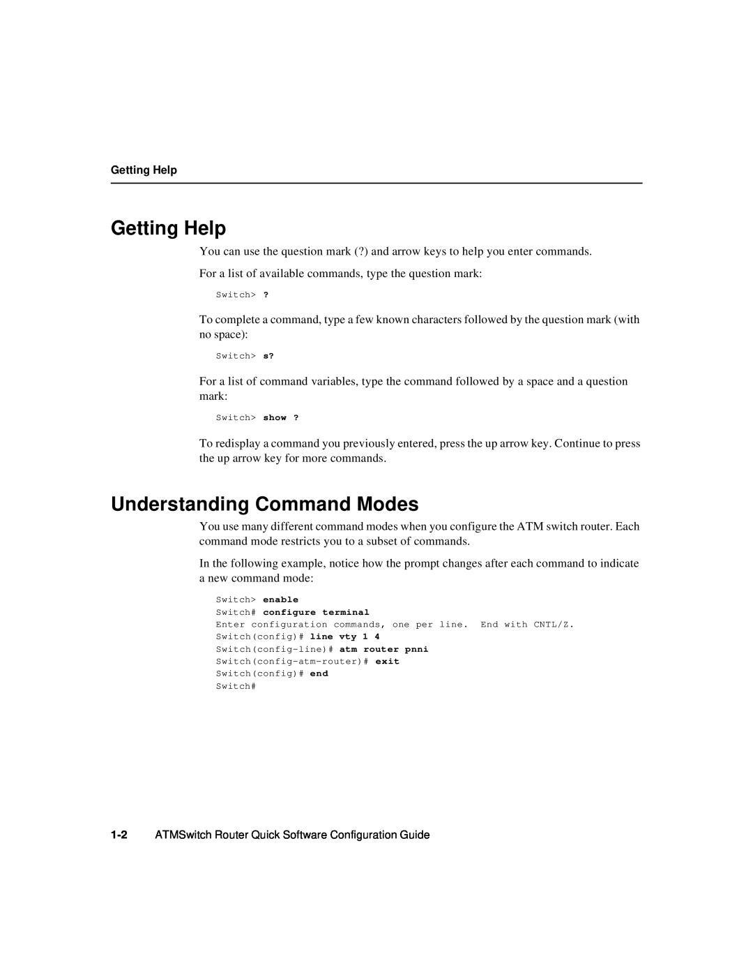 Cisco Systems 78-6897-01 manual Getting Help, Understanding Command Modes 