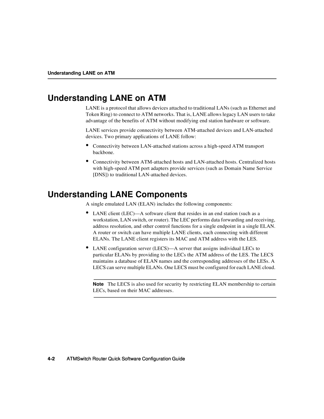 Cisco Systems 78-6897-01 manual Understanding LANE on ATM, Understanding LANE Components 