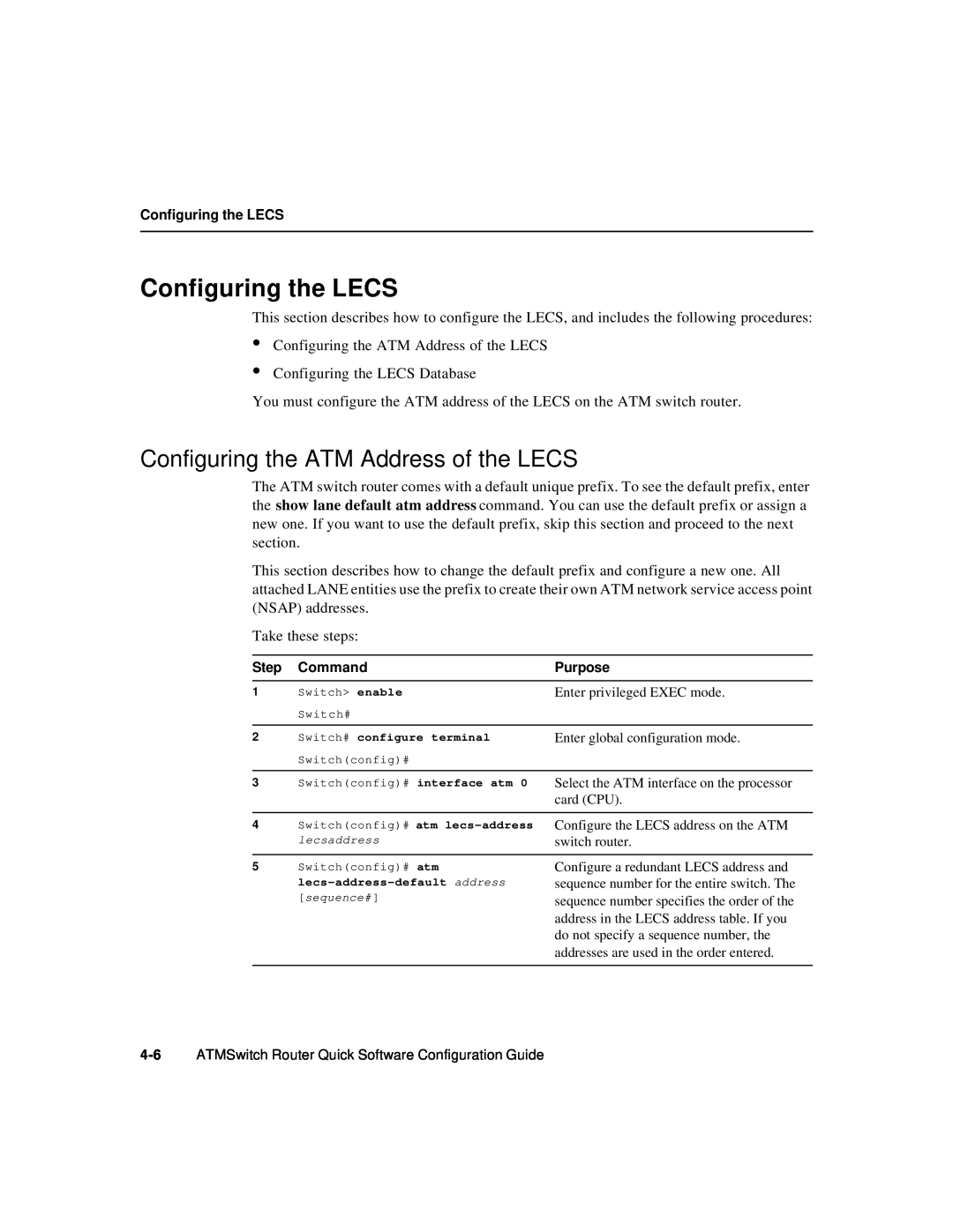 Cisco Systems 78-6897-01 manual Configuring the LECS, Configuring the ATM Address of the LECS 