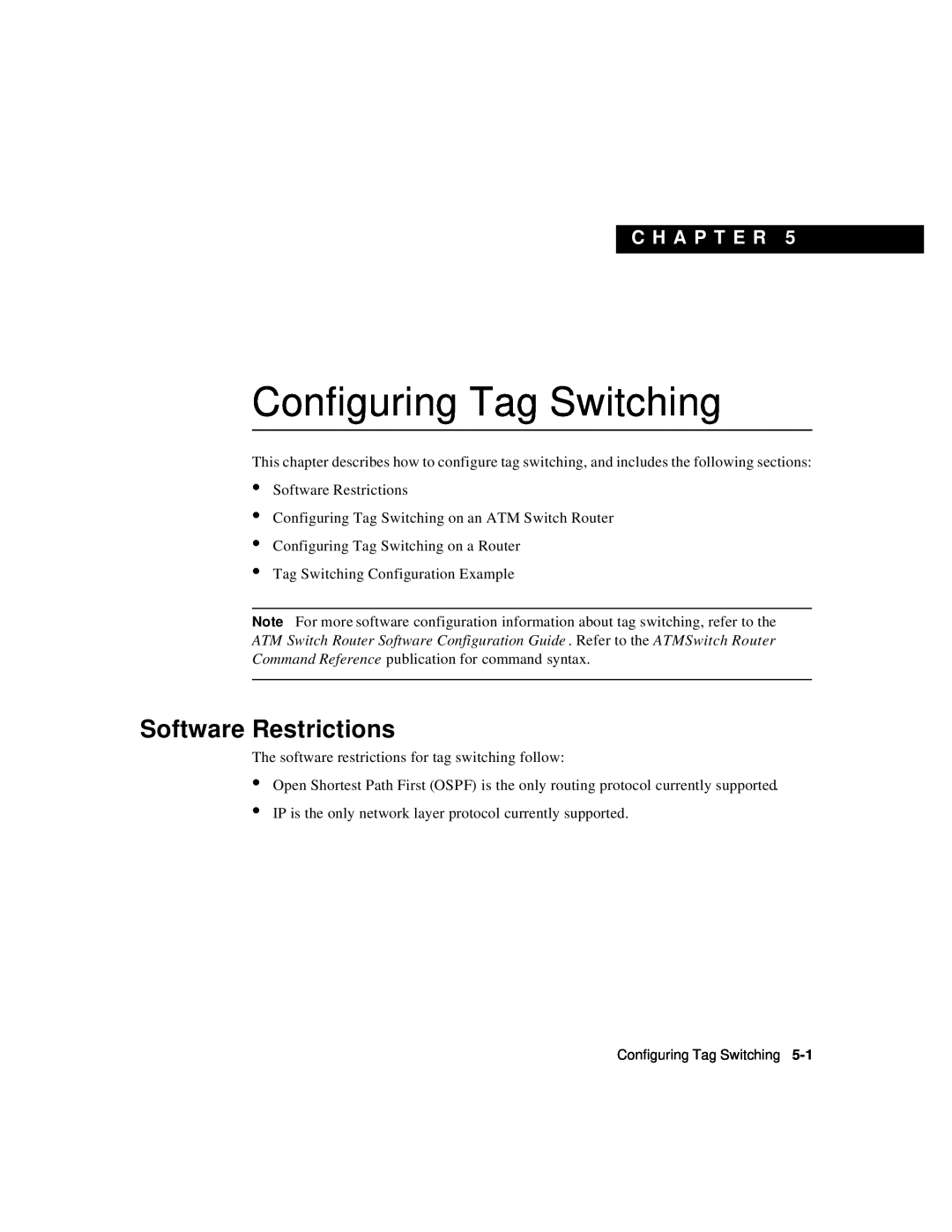 Cisco Systems 78-6897-01 manual Configuring Tag Switching, Software Restrictions, C H A P T E R 
