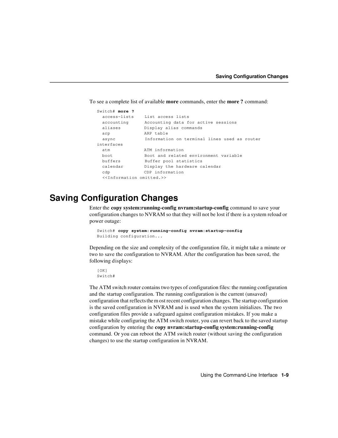 Cisco Systems 78-6897-01 manual Saving Configuration Changes, Switch# copy systemrunning-config nvramstartup-config 