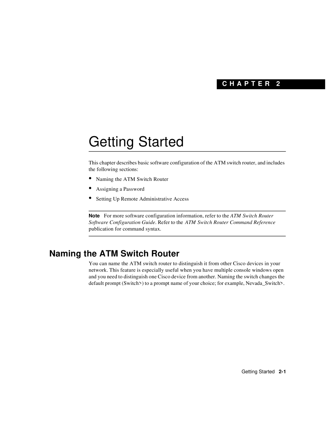 Cisco Systems 78-6897-01 manual Getting Started, Naming the ATM Switch Router 