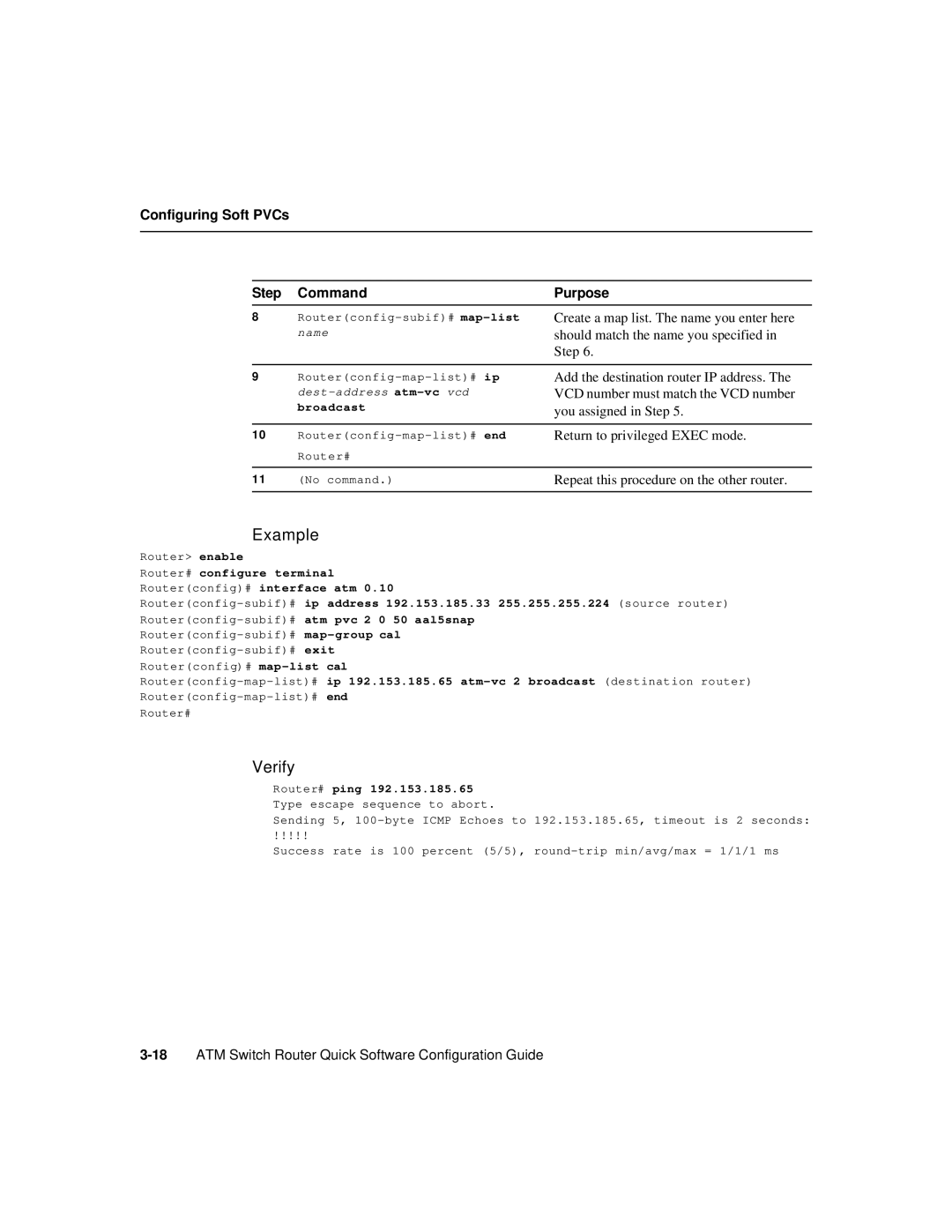 Cisco Systems 78-6897-01 manual Configuring Soft PVCs Step Command, Router# ping 