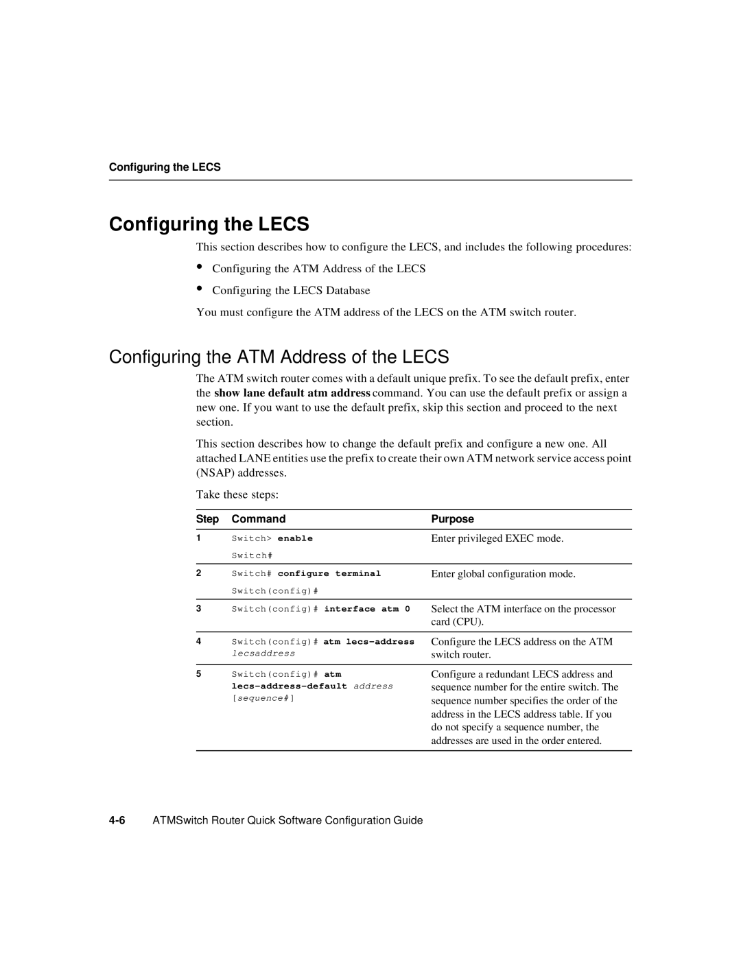 Cisco Systems 78-6897-01 manual Configuring the Lecs, Configuring the ATM Address of the Lecs 