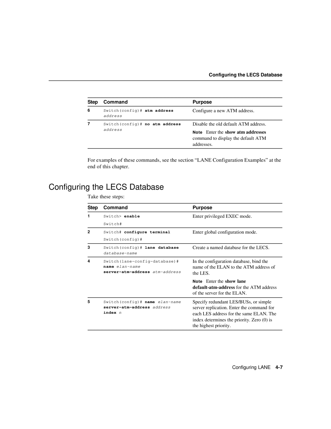 Cisco Systems 78-6897-01 manual Configuring the Lecs Database Purpose 