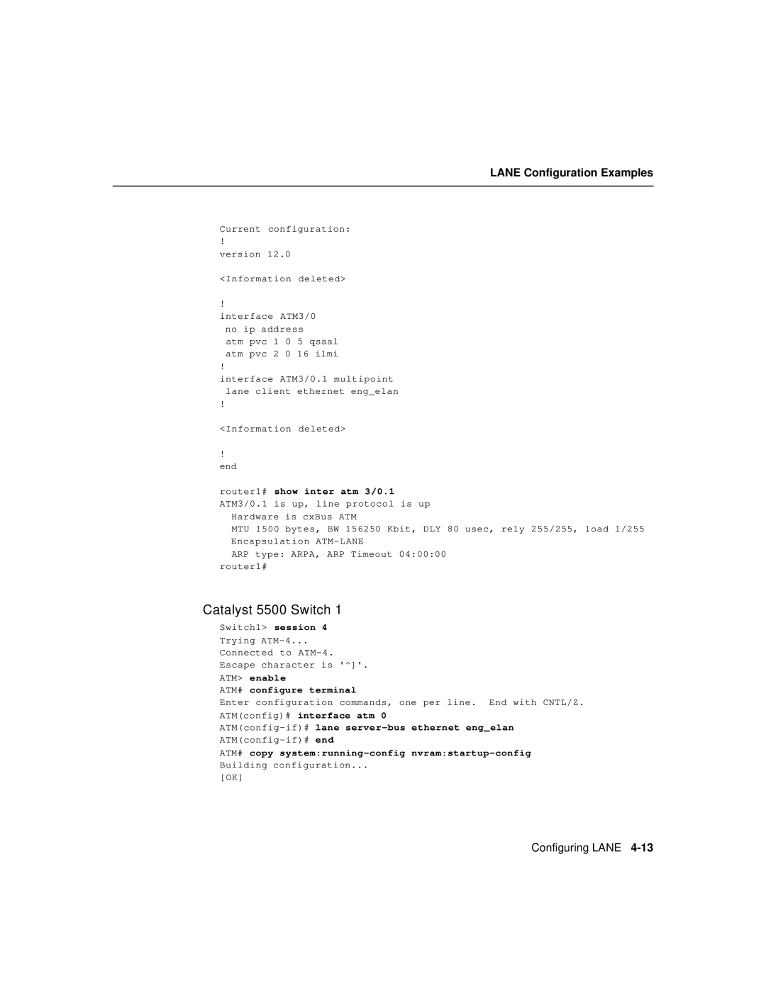 Cisco Systems 78-6897-01 manual Catalyst 5500 Switch, ATM enable ATM# configure terminal 