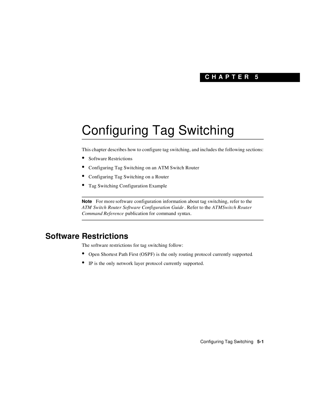 Cisco Systems 78-6897-01 manual Configuring Tag Switching, Software Restrictions 