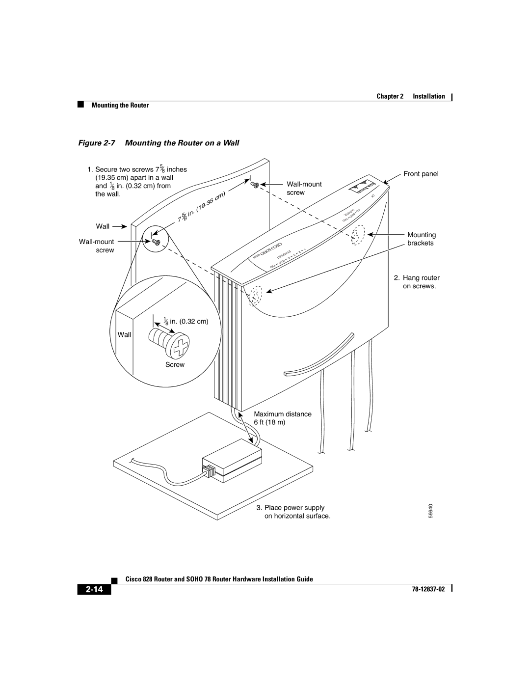 Cisco Systems 78, 828 manual Mounting the Router on a Wall 