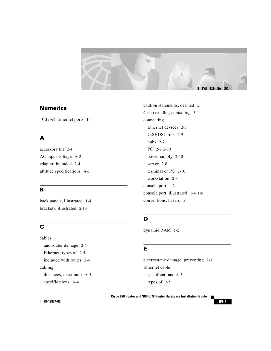 Cisco Systems 828, 78 manual D E 