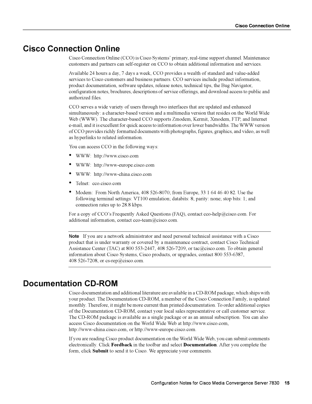 Cisco Systems 7830 specifications Cisco Connection Online, Documentation CD-ROM 