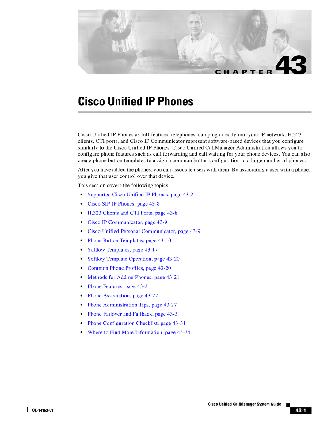 Cisco Systems 7900 manual Cisco Unified IP Phones, 43-1 