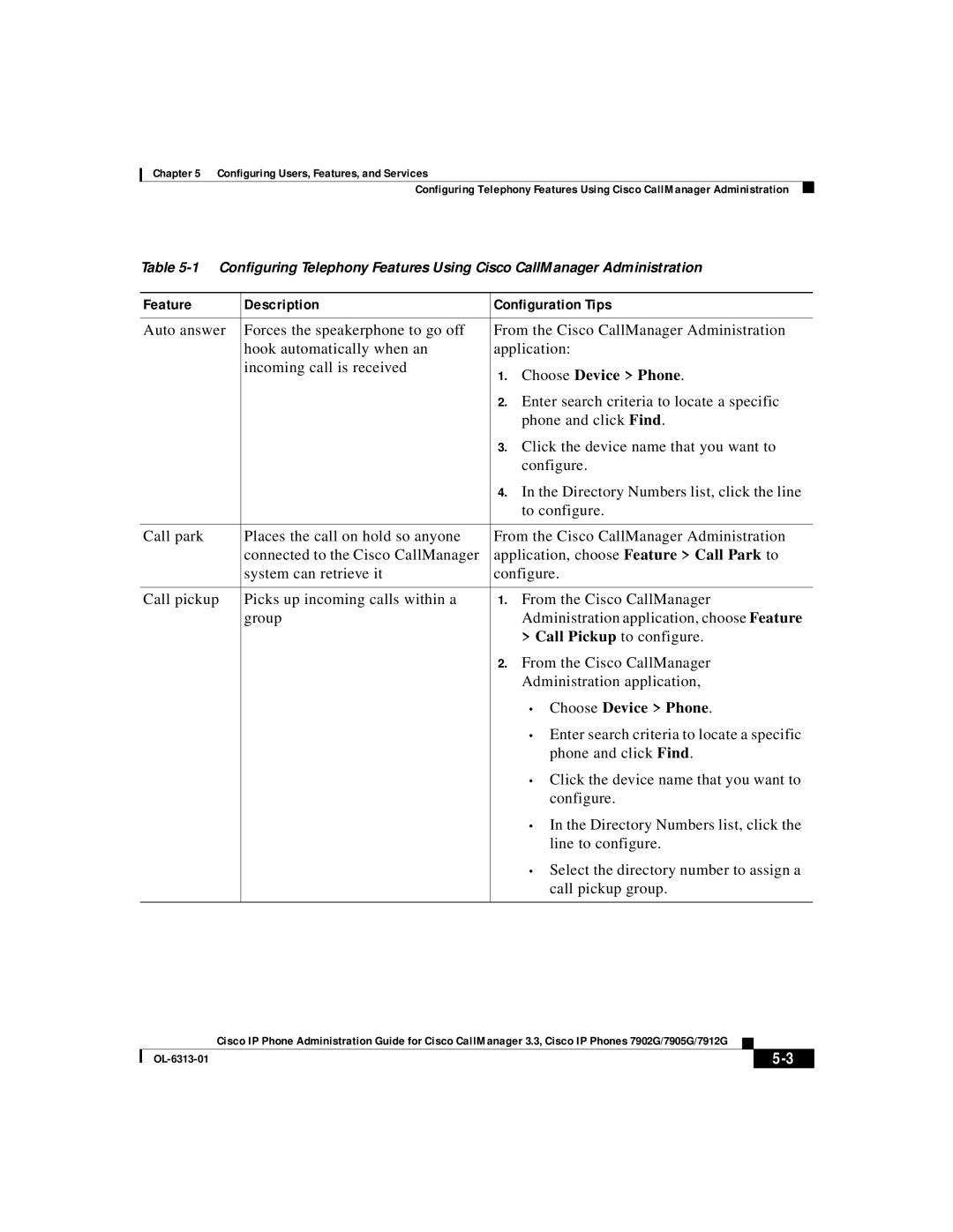 Cisco Systems 7902G, 7905G, 7912G Feature Description Configuration Tips, Choose Device Phone, Call Pickup to configure 