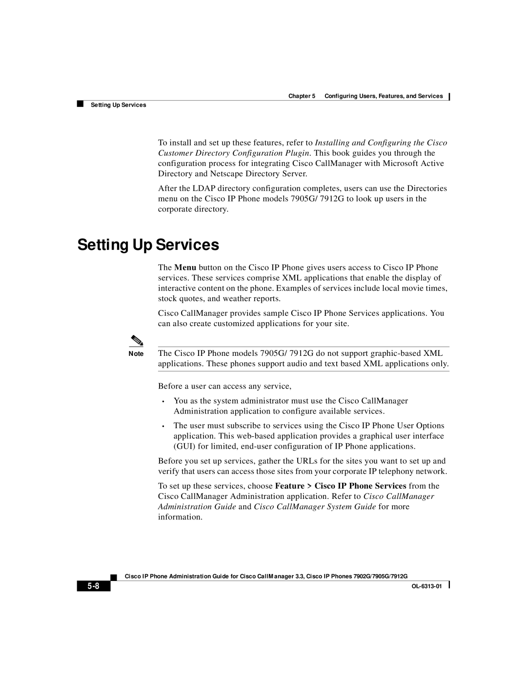 Cisco Systems 7912G, 7902G, 7905G manual Setting Up Services 