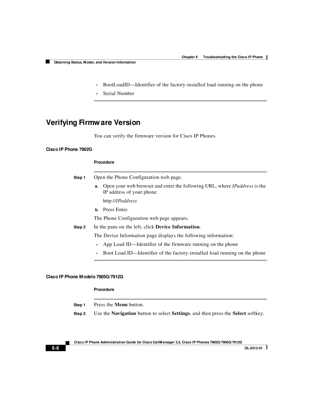 Cisco Systems 7902G, 7905G, 7912G manual Verifying Firmware Version 