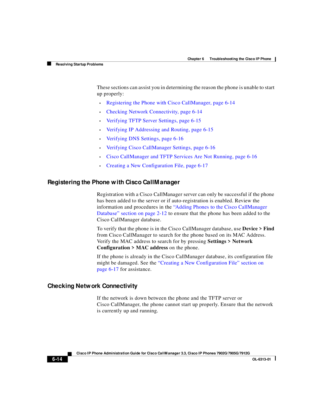 Cisco Systems 7912G, 7902G, 7905G manual Registering the Phone with Cisco CallManager, Checking Network Connectivity 