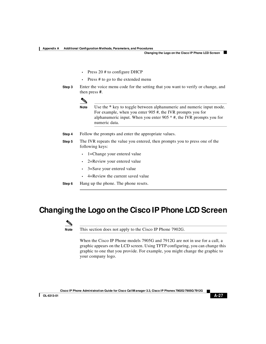 Cisco Systems 7902G, 7905G, 7912G manual Changing the Logo on the Cisco IP Phone LCD Screen 