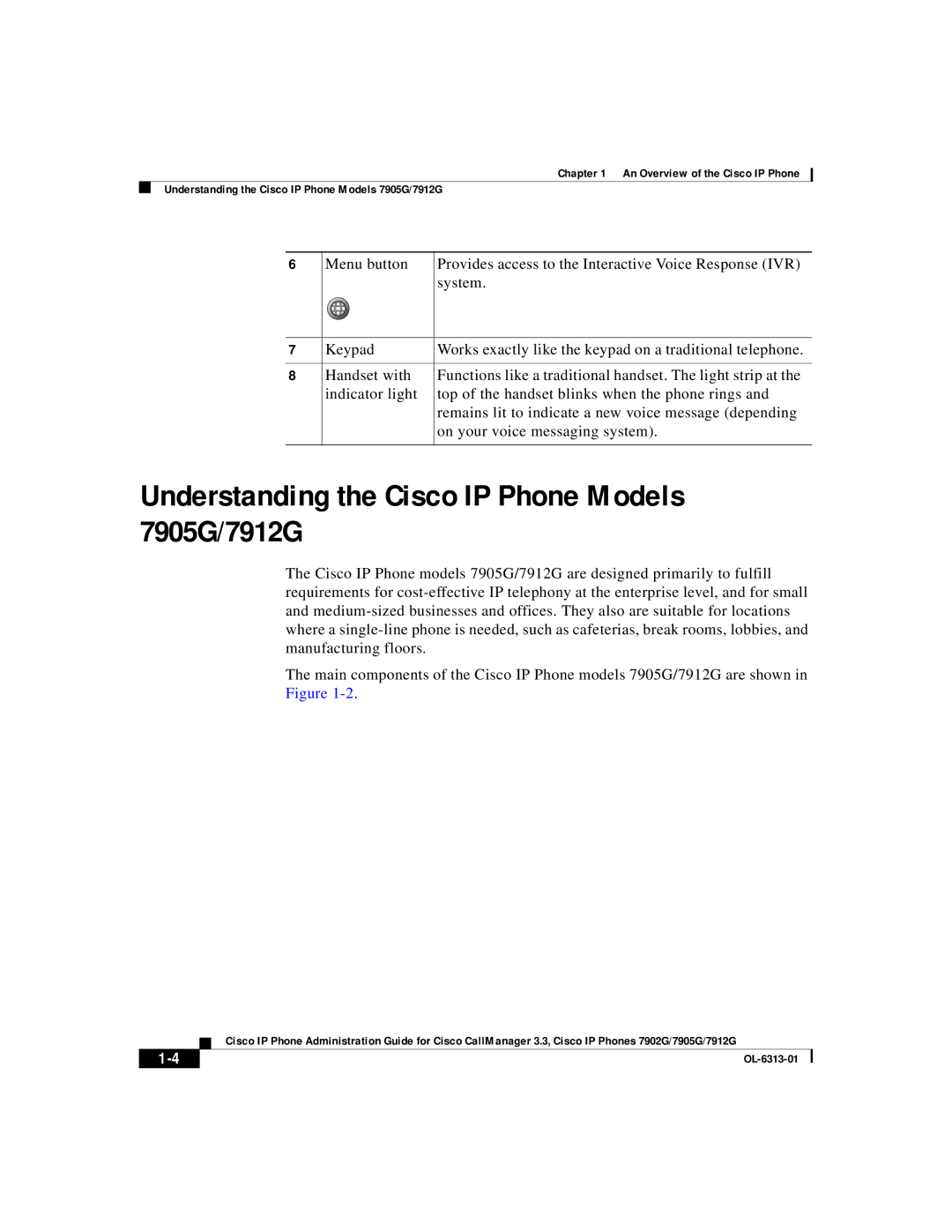 Cisco Systems 7902G manual Understanding the Cisco IP Phone Models 7905G/7912G 