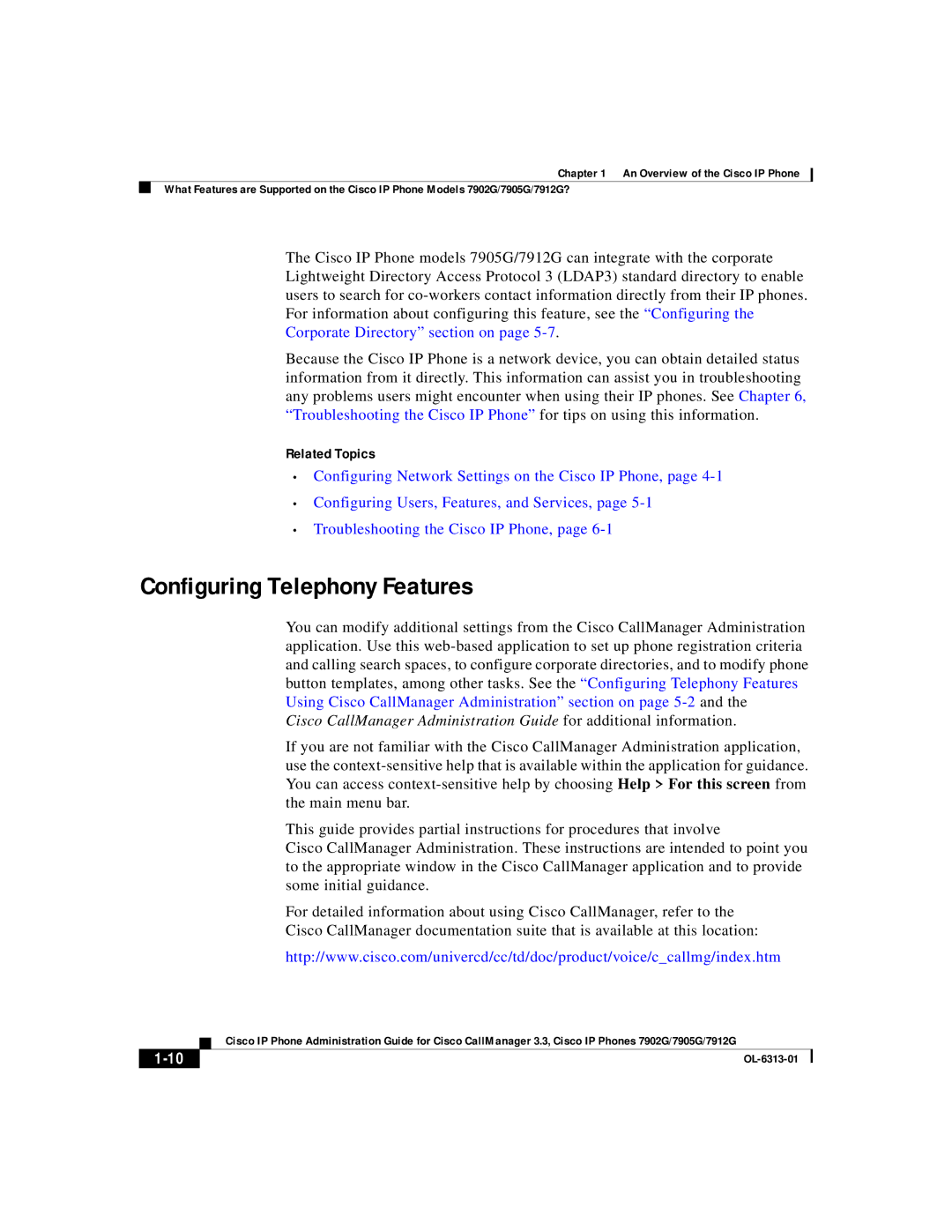 Cisco Systems 7905G, 7902G, 7912G manual Configuring Telephony Features 