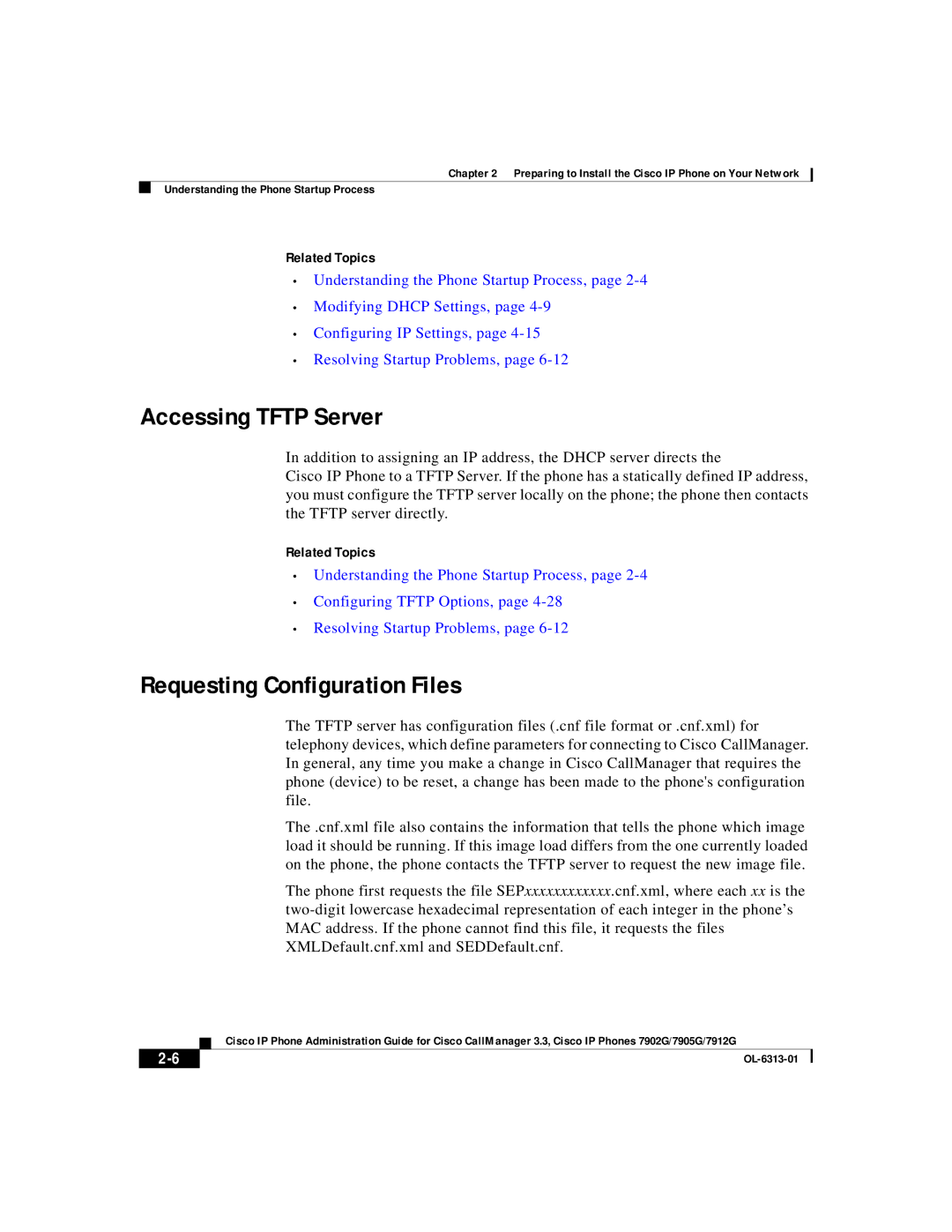 Cisco Systems 7905G, 7902G, 7912G manual Accessing Tftp Server, Requesting Configuration Files 