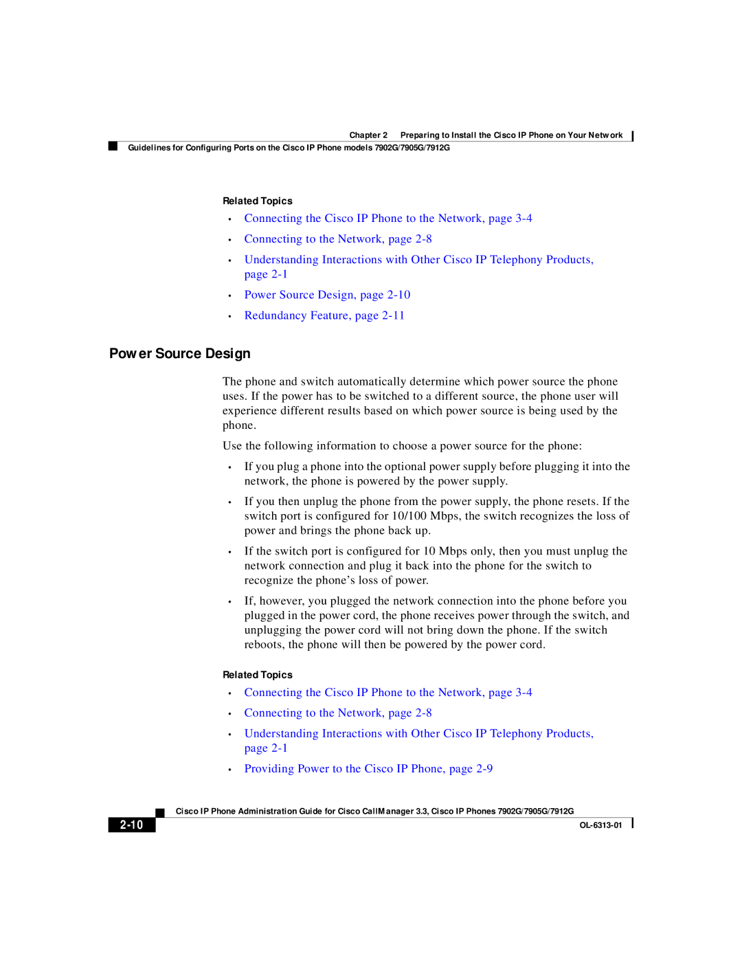 Cisco Systems 7912G, 7902G, 7905G manual Power Source Design 