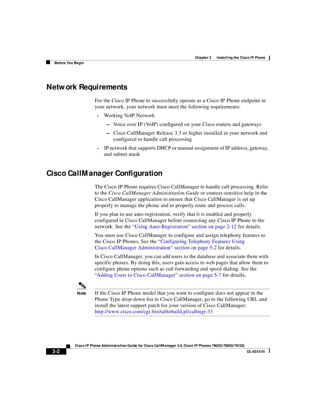 Cisco Systems 7902G, 7905G, 7912G manual Network Requirements, Cisco CallManager Configuration 