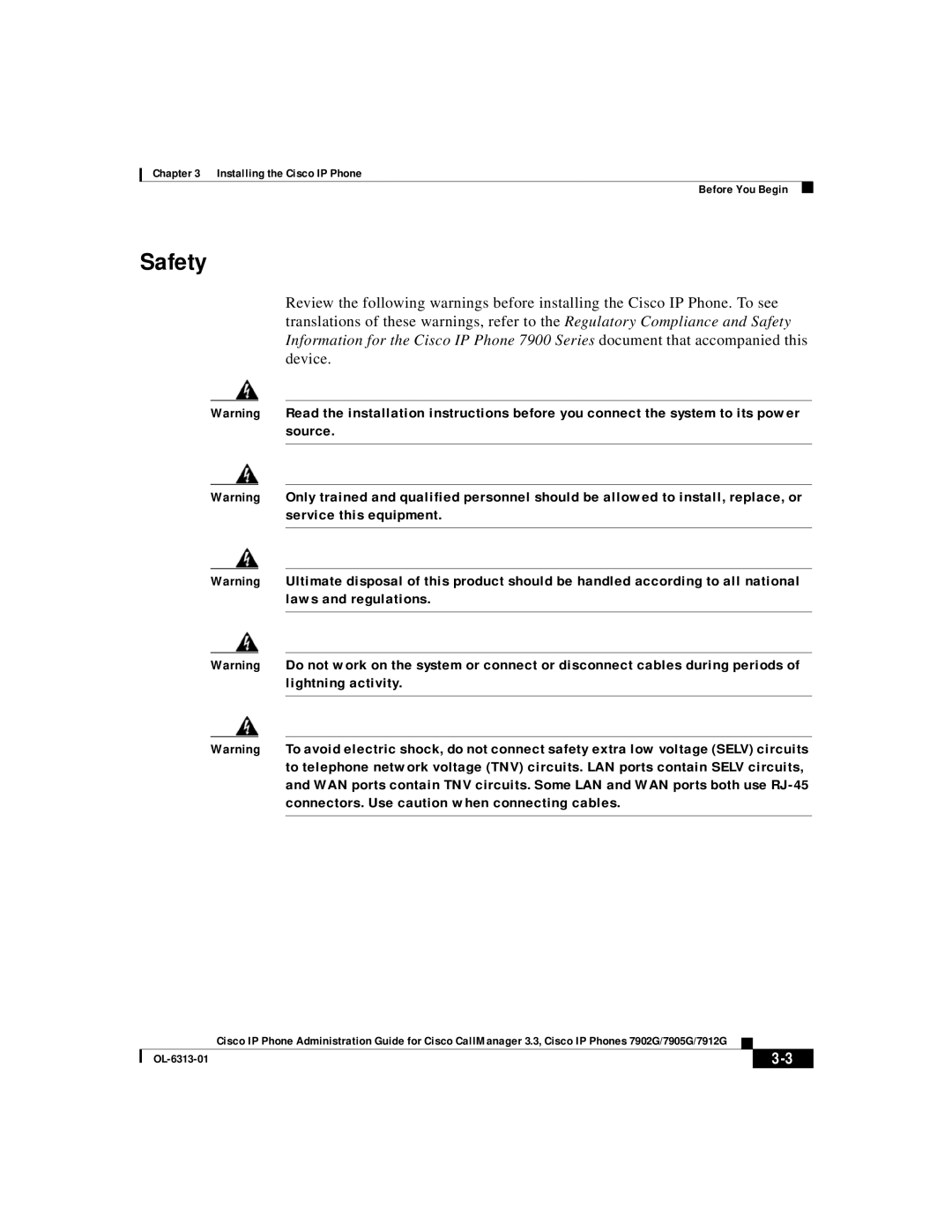 Cisco Systems 7905G, 7902G, 7912G manual Safety 