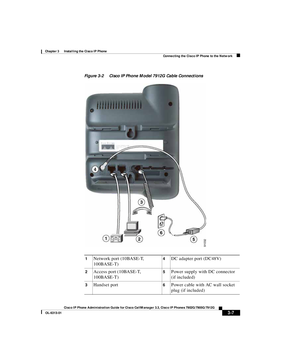 Cisco Systems 7902G, 7905G manual Cisco IP Phone Model 7912G Cable Connections 