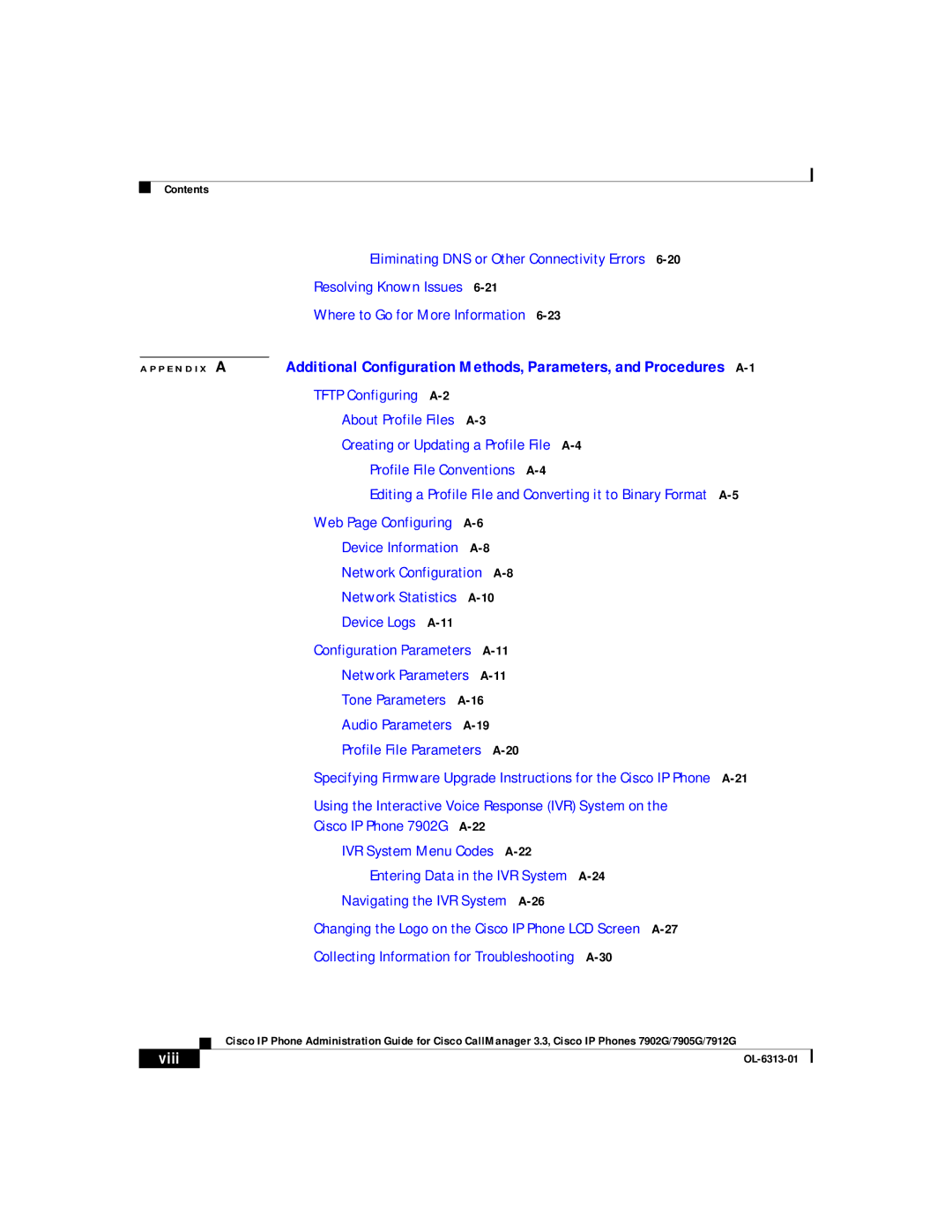 Cisco Systems 7912G, 7902G, 7905G manual Profile File Conventions A-4, Viii 