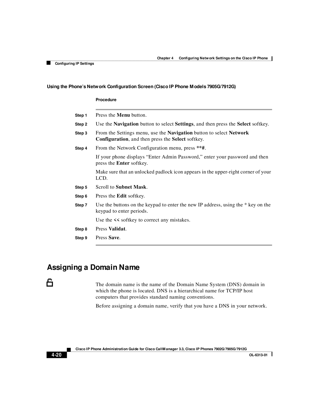 Cisco Systems 7905G, 7902G, 7912G manual Assigning a Domain Name 