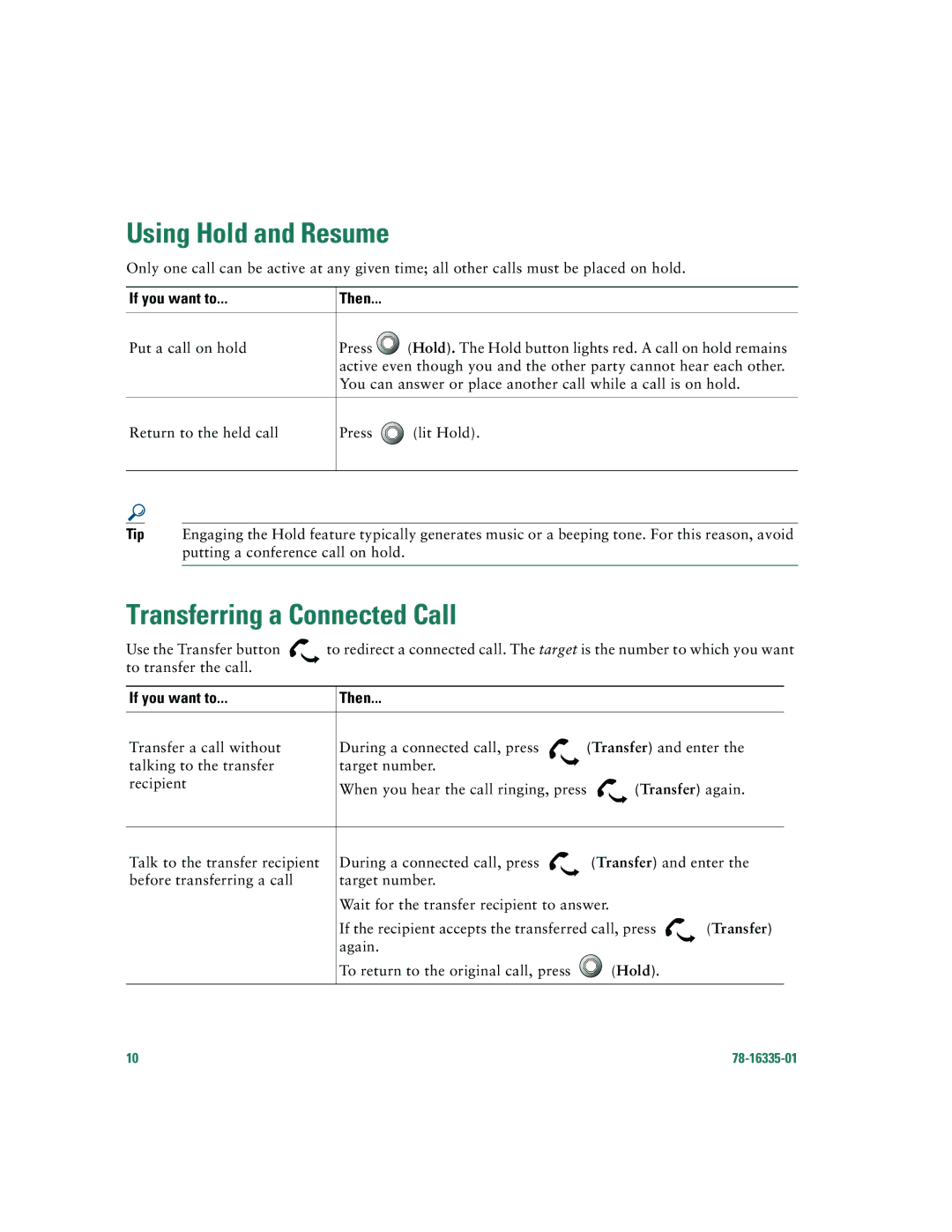 Cisco Systems 7902G warranty Using Hold and Resume, Transferring a Connected Call 