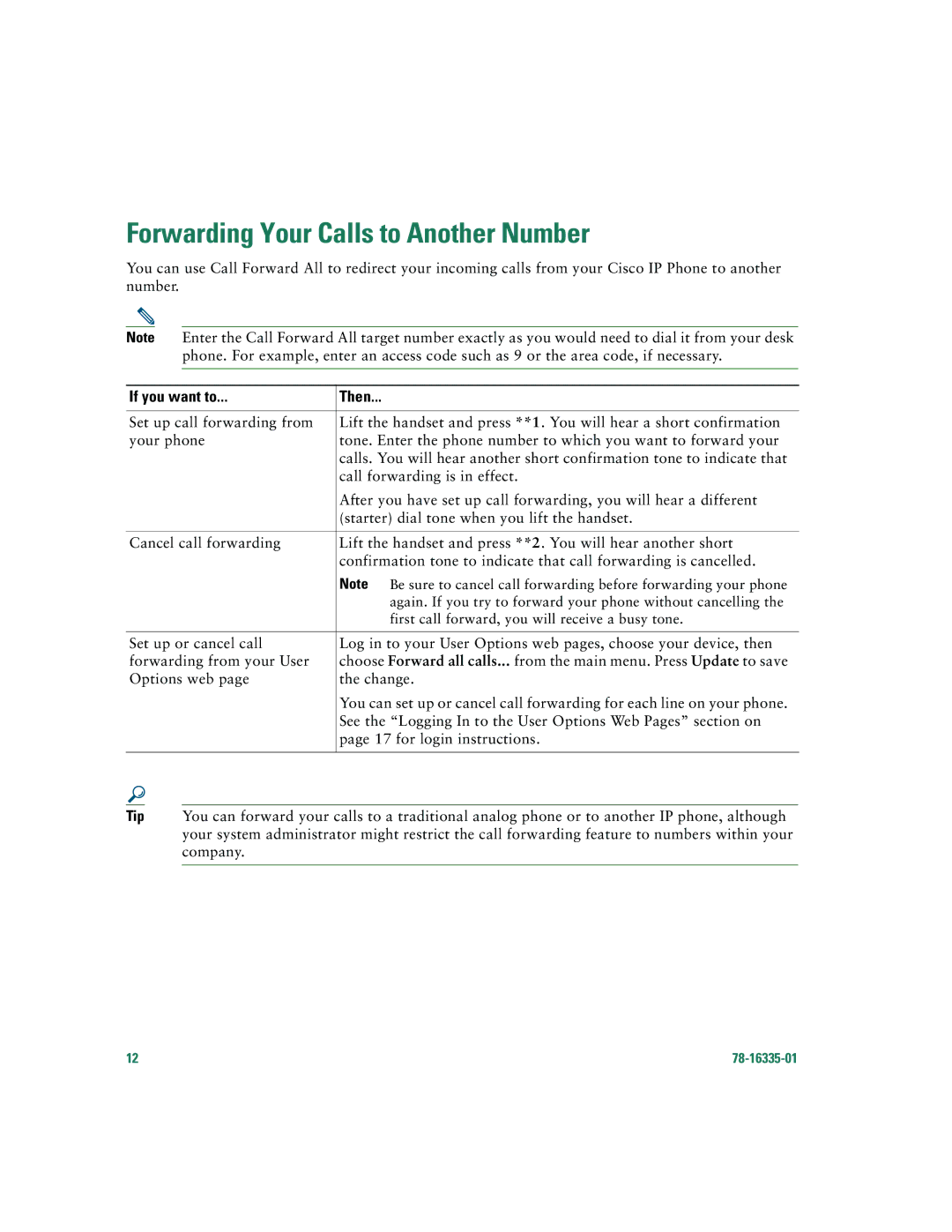 Cisco Systems 7902G warranty Forwarding Your Calls to Another Number 