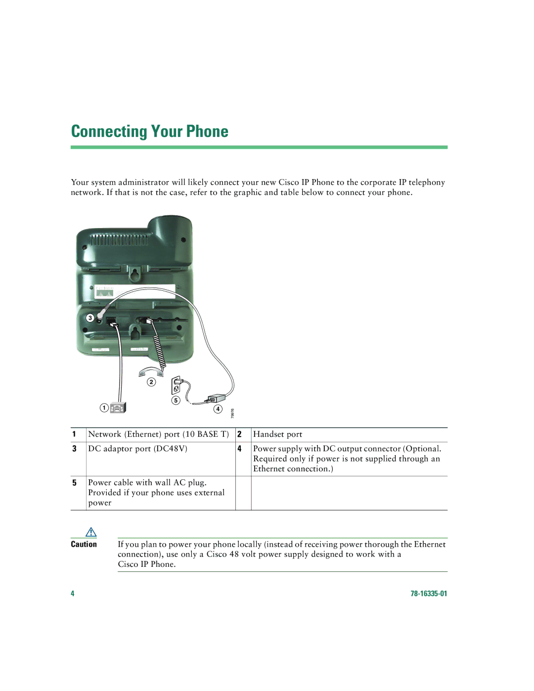 Cisco Systems 7902G warranty Connecting Your Phone 