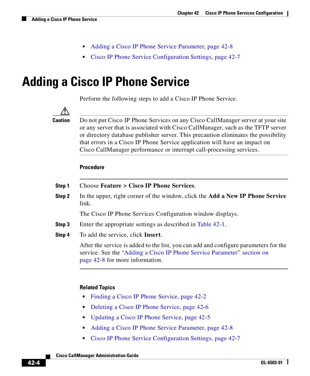 Cisco Systems 7905 manual Adding a Cisco IP Phone Service, 42-4 