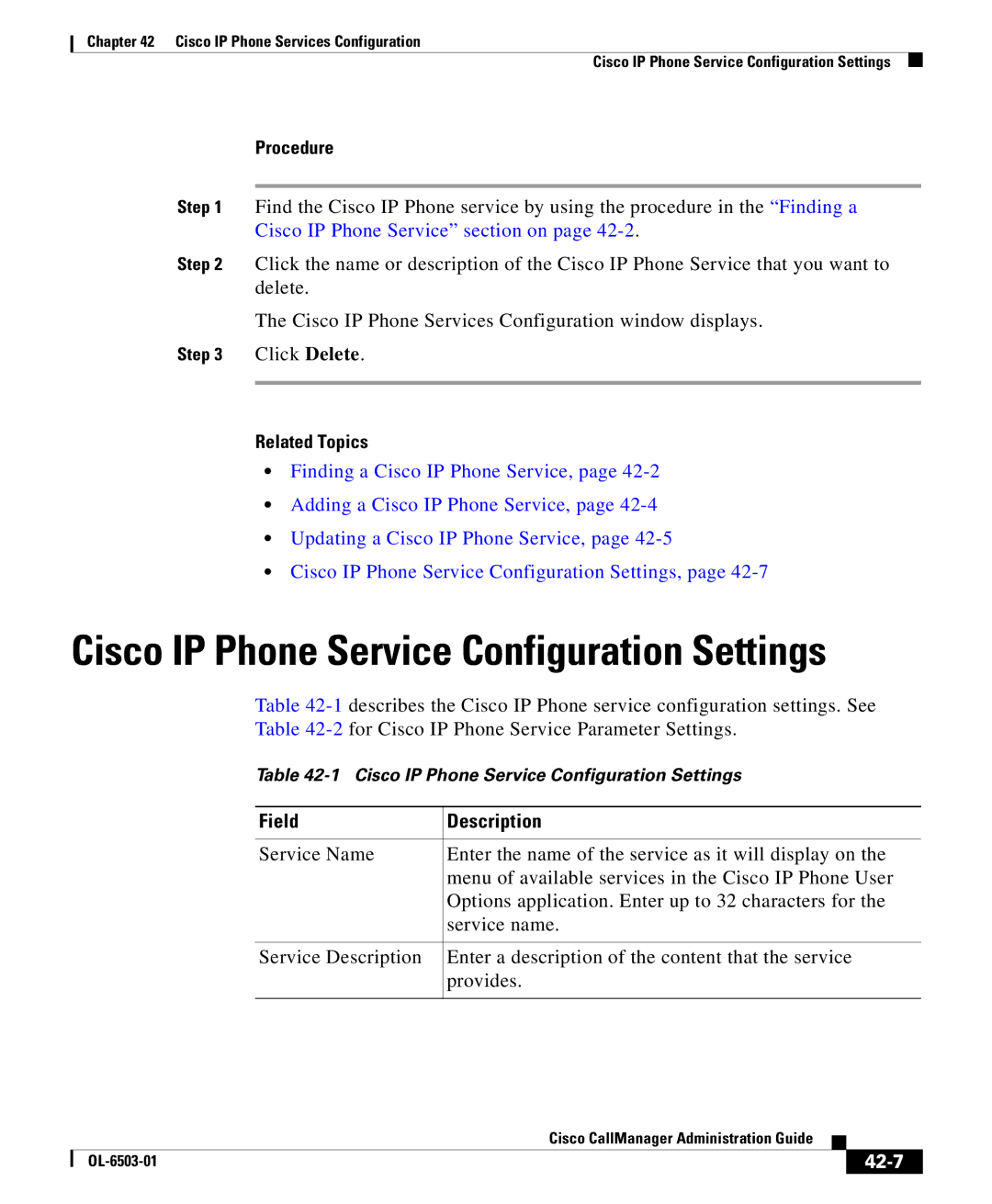 Cisco Systems 7905 manual Field Description, 42-7 