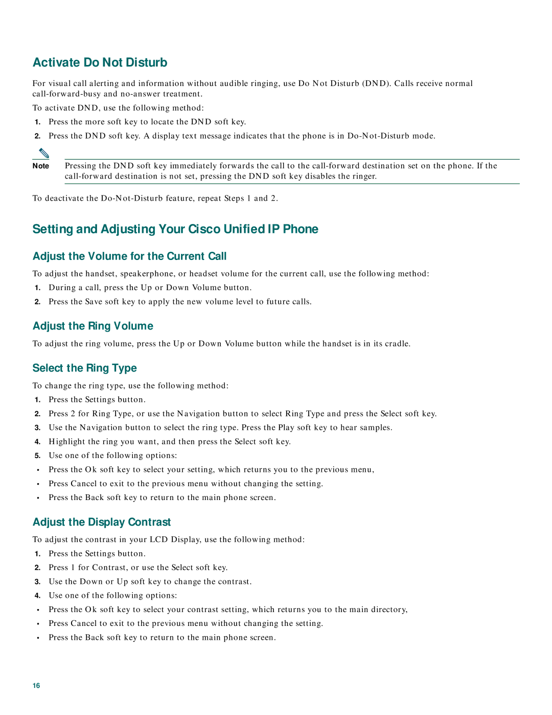 Cisco Systems 7905 manual Activate Do Not Disturb, Setting and Adjusting Your Cisco Unified IP Phone 