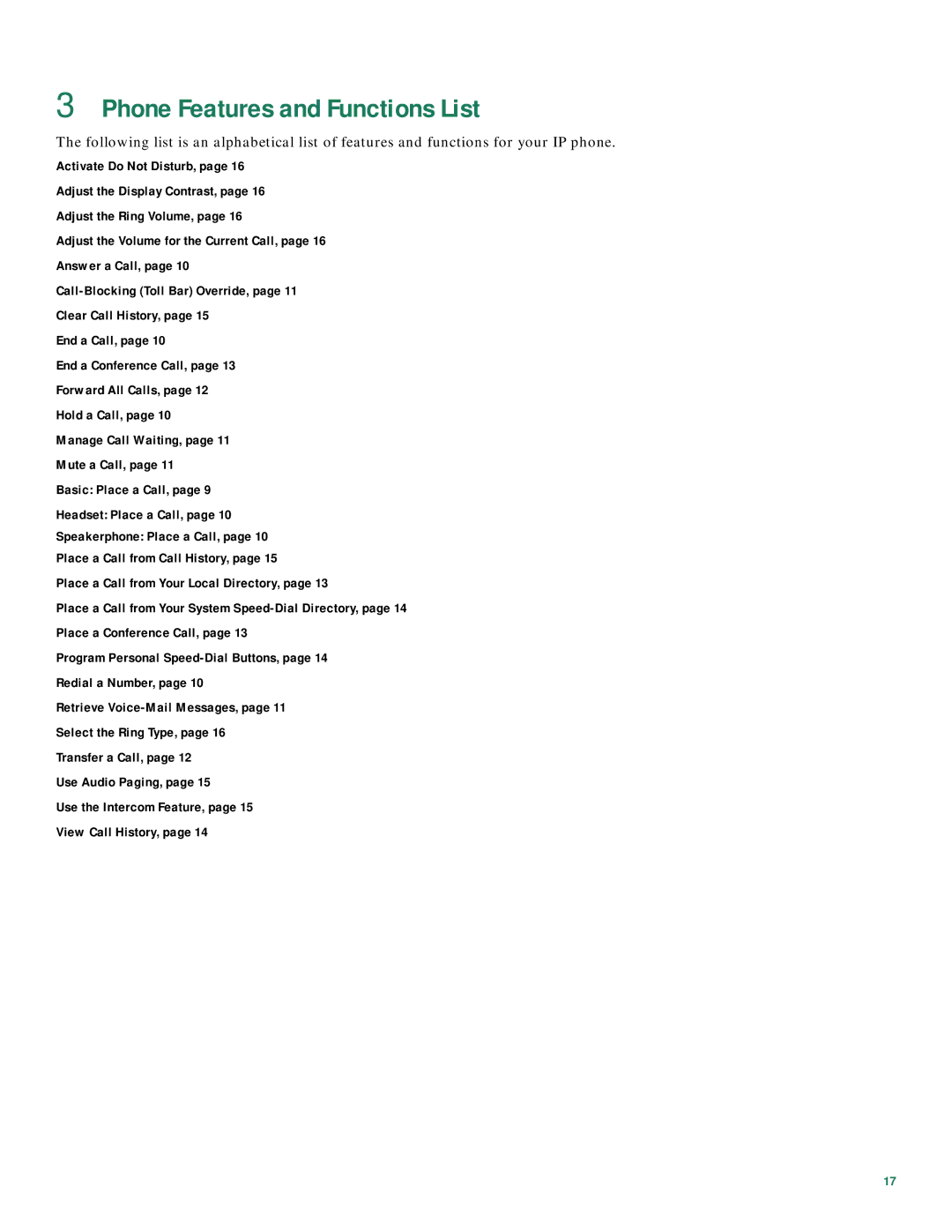 Cisco Systems 7906/7911G, 7905/7912, 7941/7961 manual Phone Features and Functions List 