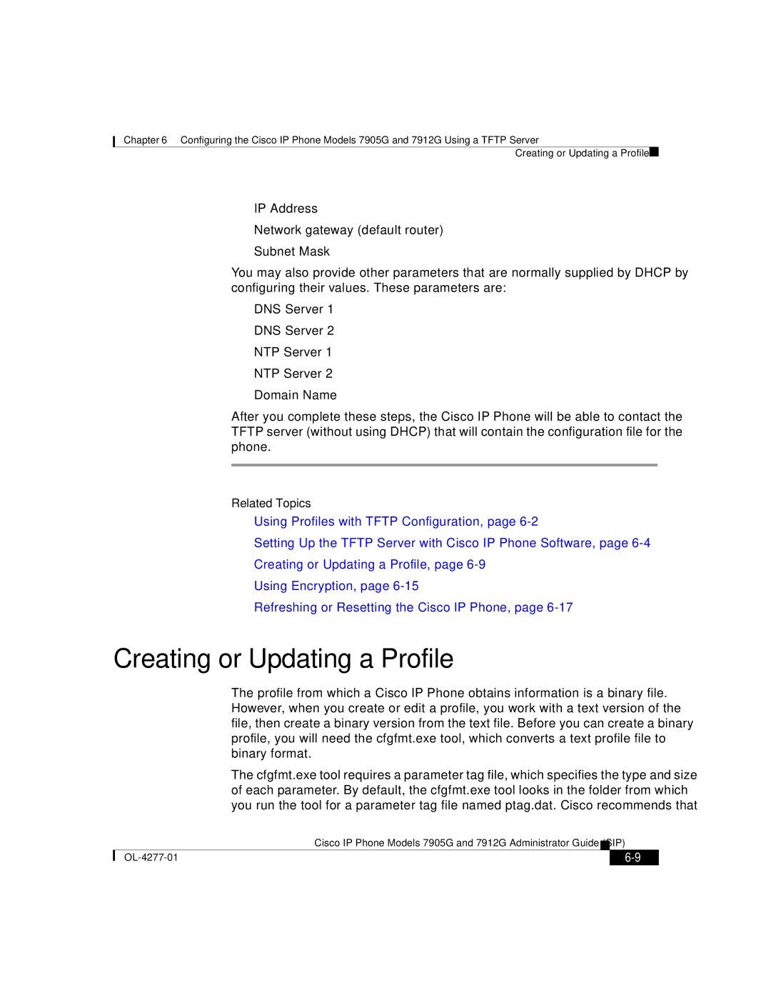 Cisco Systems 7912G, 7905G manual Creating or Updating a Profile, Related Topics 