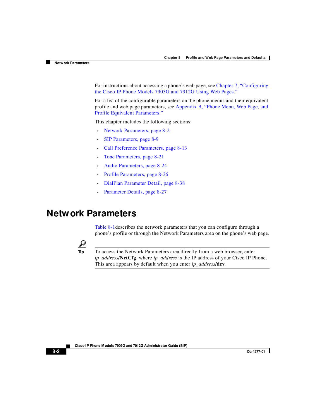 Cisco Systems 7905G, 7912G manual Network Parameters 