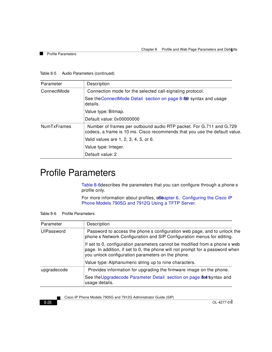 Cisco Systems 7905G, 7912G manual Profile Parameters 