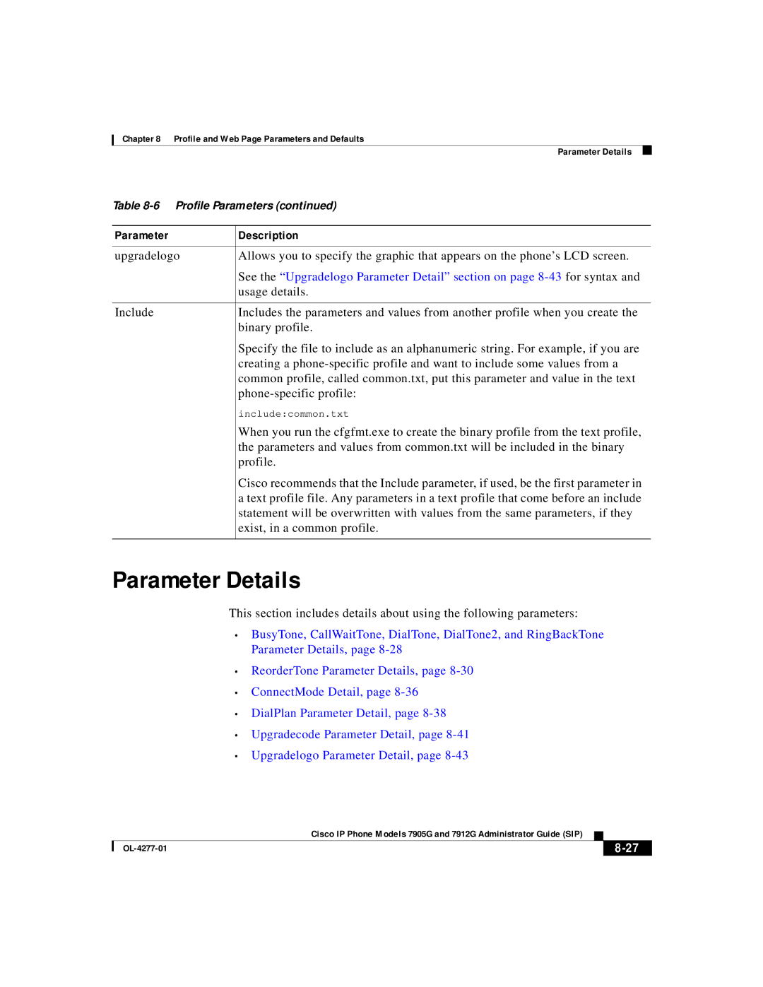 Cisco Systems 7912G, 7905G manual Parameter Details 