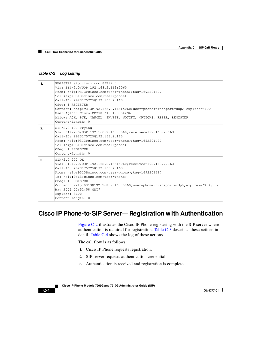 Cisco Systems 7905G, 7912G manual Table C-2 Log Listing 